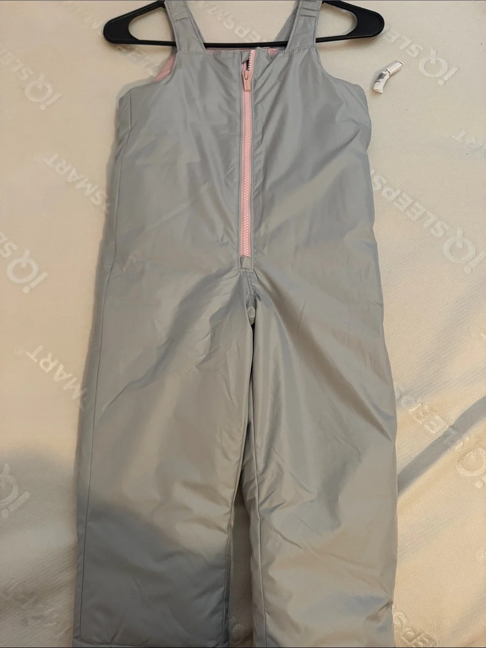 Girl Waterproof Snow Suit with tags- Light Gray with Pink Zip